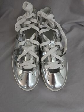 Emporio Armani Silver Metallic Lace-Up Sneakers